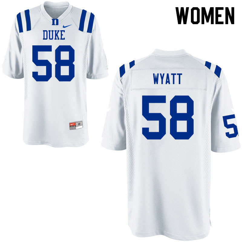 Women #58 Ben Wyatt Duke Blue Devils College Football Jerseys Sale-White - Click Image to Close